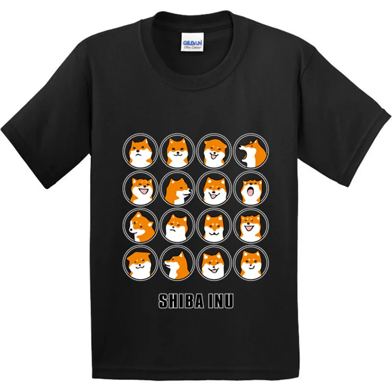 Хлопок, дети, shiba Inu Doge смешные футболки для детей с милой собачкой; летняя одежда для мальчиков и девочек; топы с короткими рукавами футболка, GKT016 - Цвет: Black