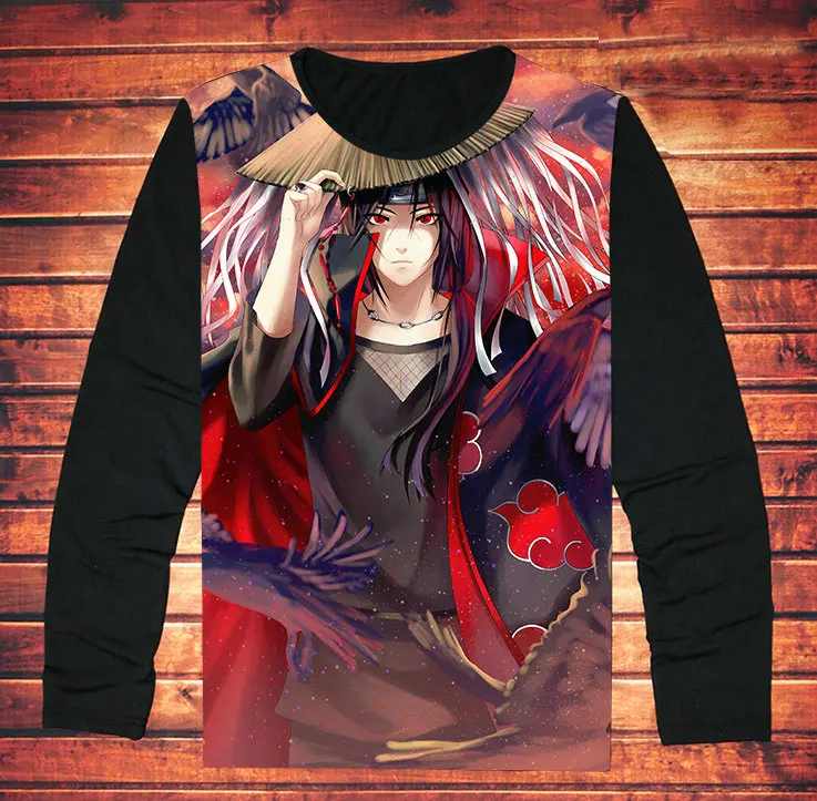 Футболка с принтом Uchiha Madara черного цвета, футболка с длинным рукавом в стиле аниме Uchiha Madara, футболки, топ, Повседневная футболка для мужчин - Цвет: 2