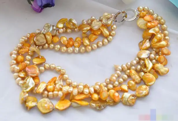 Песня voge gem nanJ2048 4row ЖЕЛТЫЙ РИС БАРОККО ПРЕСНОЙ ВОДЫ хвост жемчужное ожерелье ОБОЛОЧКИ