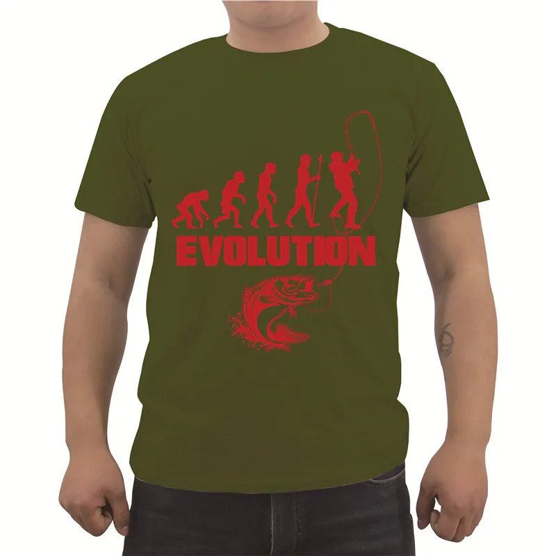 Army green Fishinger Evolution, летняя мужская футболка с коротким рукавом, хлопковая футболка, повседневные мужские футболки для фитнеса, топы, футболки, уличная одежда - Цвет: Army green