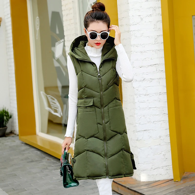 Хлопковый жилет, пальто для женщин,, зимняя однотонная VestLong Parkas, тонкая, без рукавов, с капюшоном, теплая хлопковая куртка для женщин, большой размер 4XL DAN316
