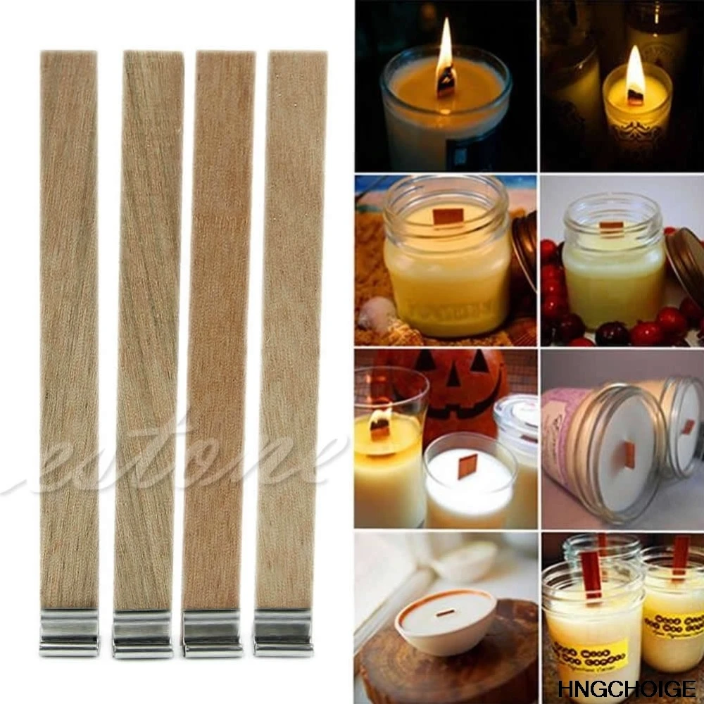 10 Pcs 13mm x 130mm Candle Wood Wick with Sustainer Tab Candle Making