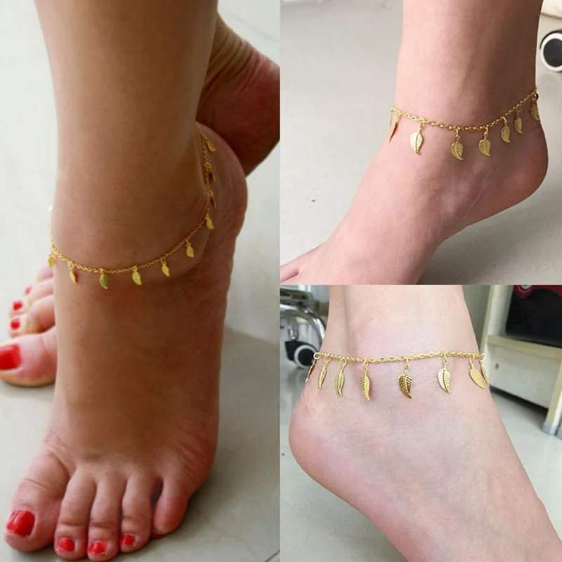 2016 Leaves Female Anklets Barefoot Gilded Bohemian Crochet Sandals Foot Jewelry Dangle Casual Simple Ankle Bracelets
