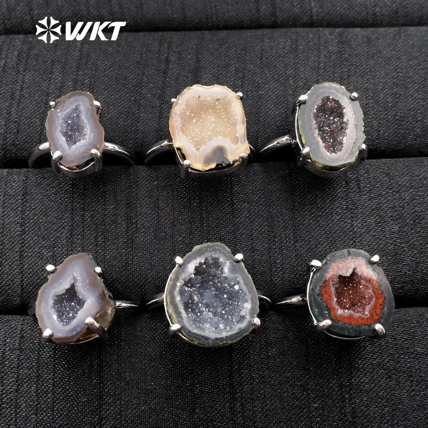 

WT-R292 Strongle Recommend Natural Geode Ring In Silver Color Adjustable Ring For Women Mysterious Jewelry Ring