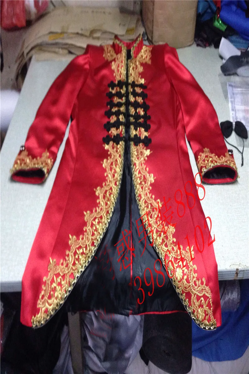 100real red mens golden embroidery medieval tuxedo swallowtail