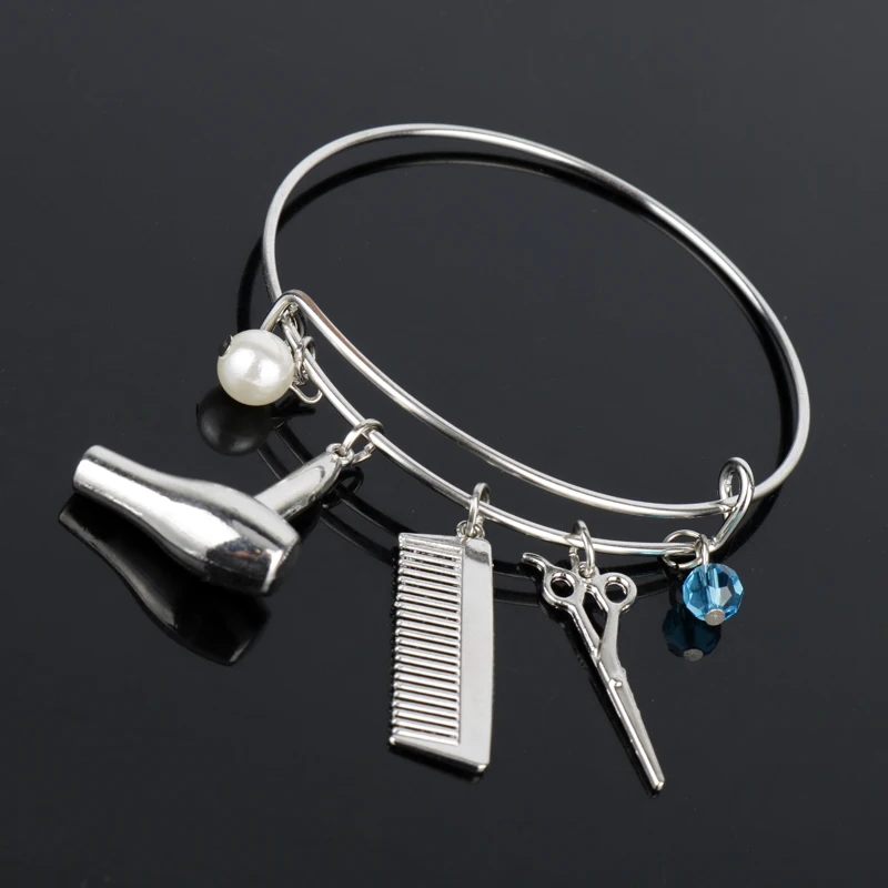 

New Design Hair Dryer/Scissor/Comb Bracelets Pendants Scissors Jewelry Cosmetologist Hair Dresser Bangle Hairdresser Women Gift