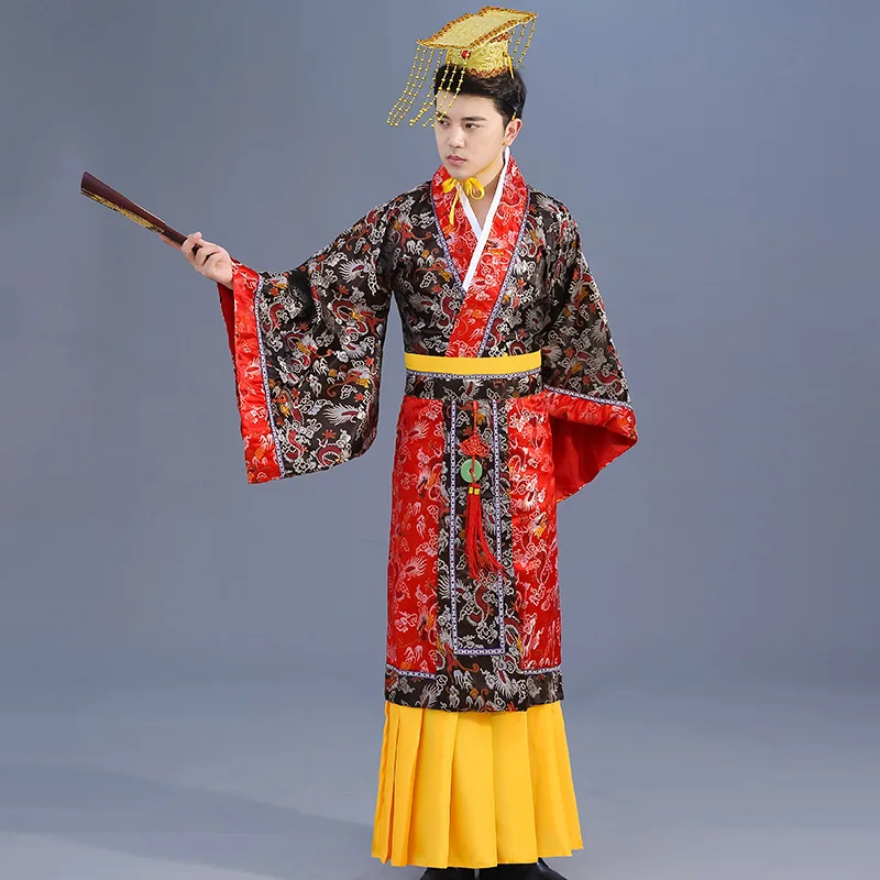 Новые 3 Цвет взрослый костюм Китайский Hanfu платье мужские император король сценические костюмы костюм Танг Детский костюм халат+ головной убор, комплект детской одежды