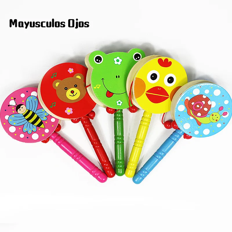 ZH 1PC Colored Wooden Rattle Animal Fruit Drums Baby Traditional