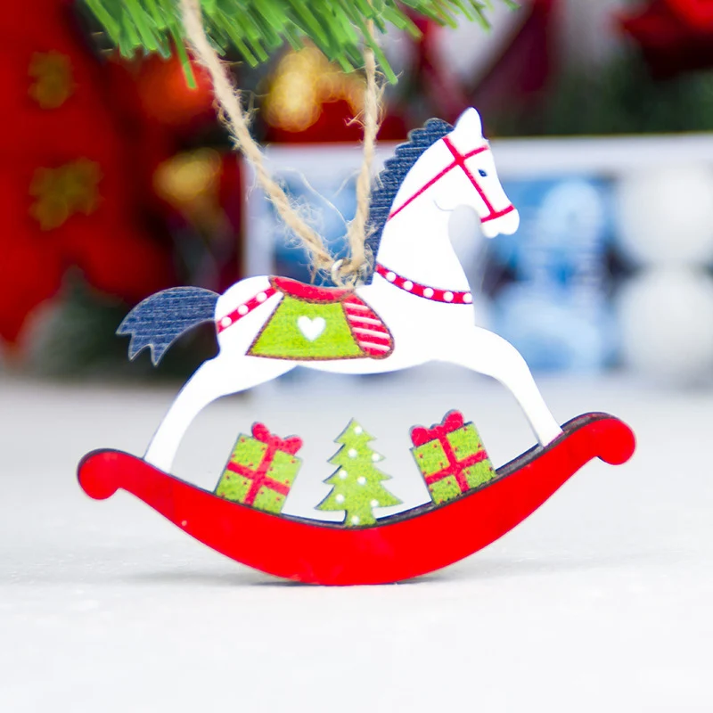 1PC Christmas Tree Decorations Christmas Wooden Pendants Horse Hanging