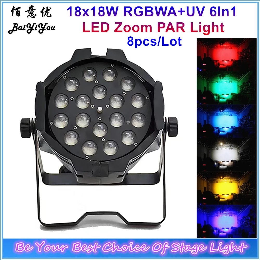 Super Bright Indoor 18pcsx18W RGBWA+UV LED 6In1 DMX Zoom PAR Light 18pcs Multi Color Backdrop Wash Can Stage | Освещение
