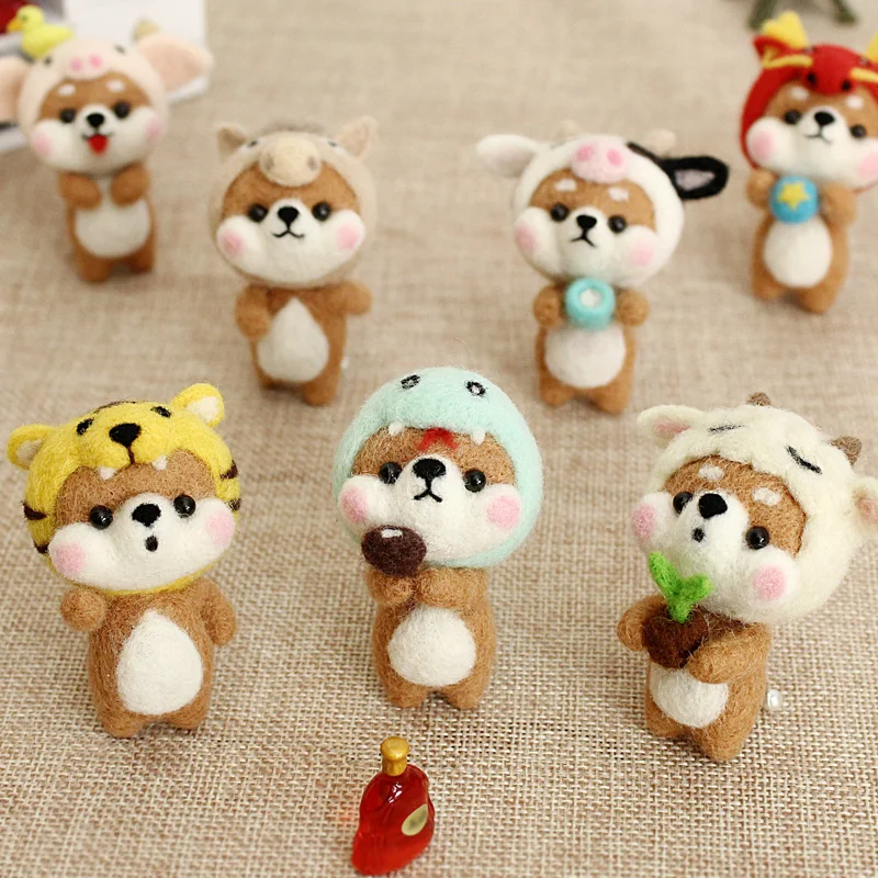 Non-Finished Felt Kit Handmade Animal Dragon Sheep Tiger Rabbit Mouse Doll Wool Felt Craft Needle Kit DIY at Home Giftkids needle felting kit wool felting kit