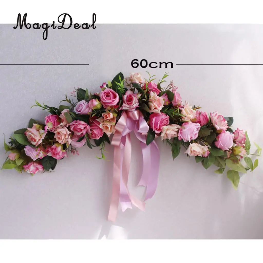 Artificial Silk Rose Wreath Ring Wall Door Lintel Flower Trim Mirror Flower Garland Hanging Wedding Background Prop