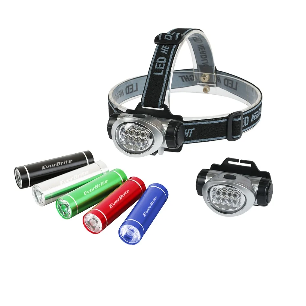 

EVERBRITE 2PC LED Headlamp with Spare lamp + 5PC LED Flashlight Candy Colors Mini LED Torch 7PACK
