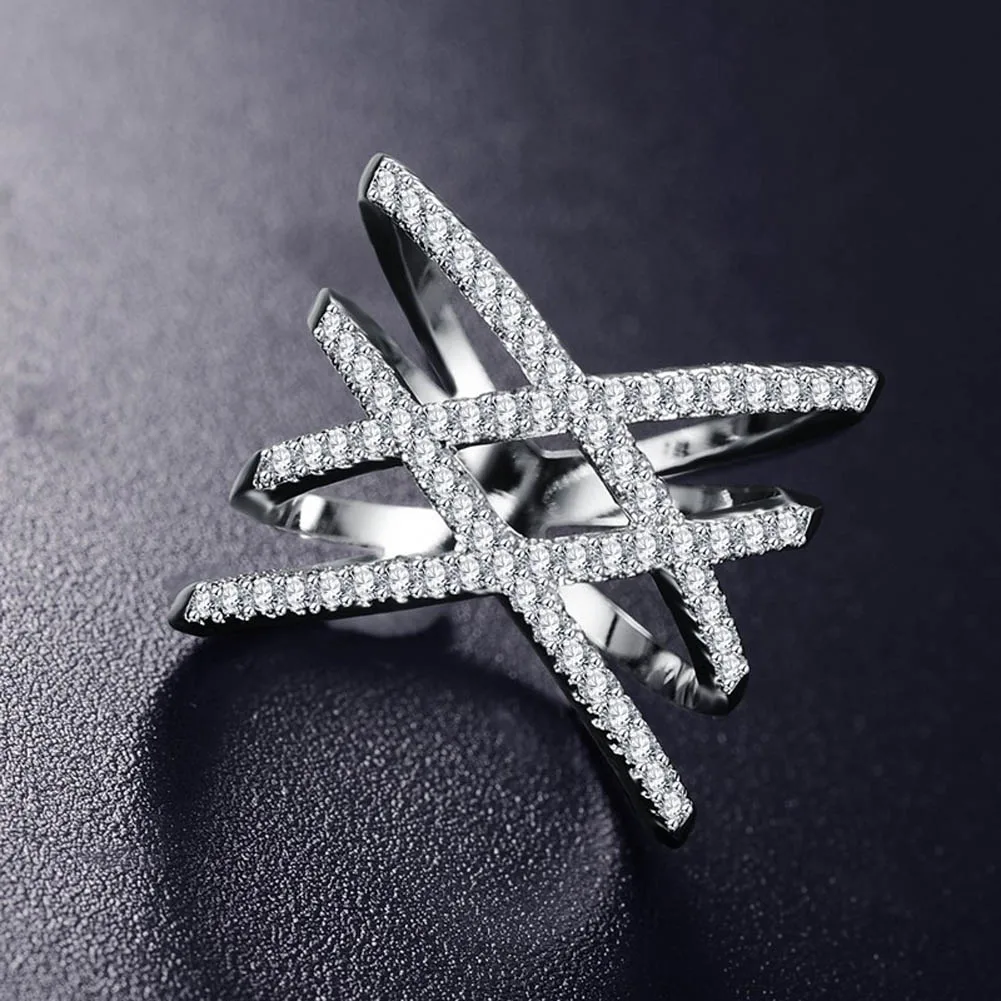 NEW Vintage Double Cross X Shape Rings For Women Zirconia Micro Paved Jewelry For Christmas Gift