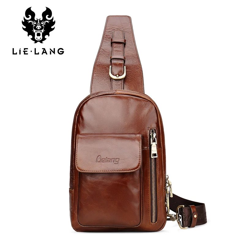 

Genuine Leather Men Chest Pack Single Shoulder Strap Back Bag Crossbody Bags for Men Sling Shoulder Bag Male Travel Bags Vintage