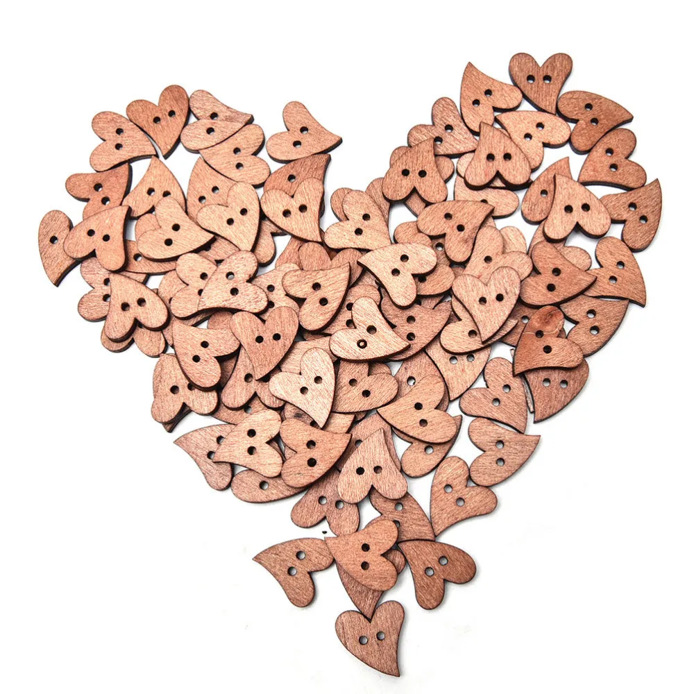 

100 wooden heart buttons Scrapbooking Garment Buttons Craft Brown Wood Wooden Sewing button Accessories 20mmx14.7mm