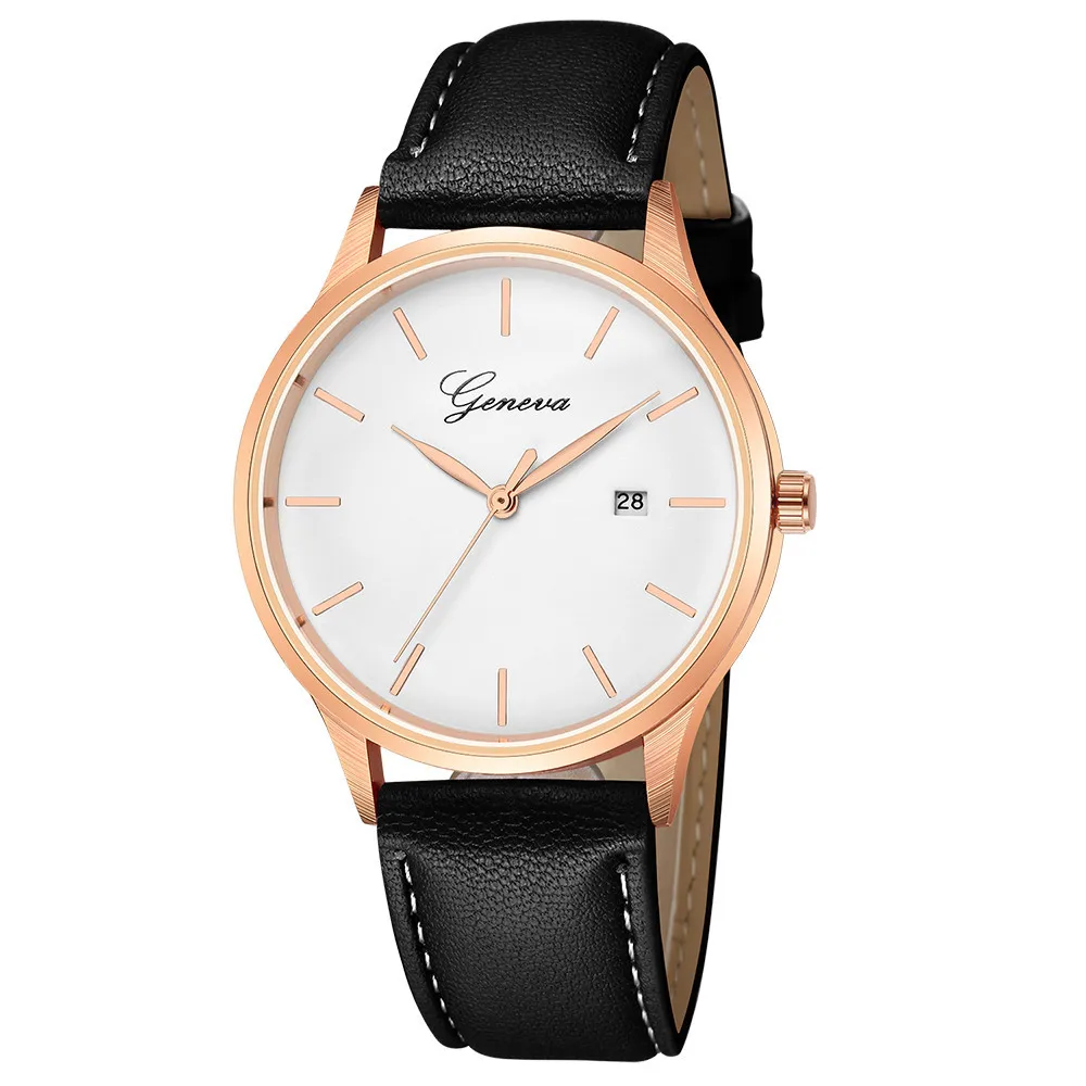 Geneva часы montres femme женские наручные часы Роскошный кожаный ремешок Дата женские часы Бизнес Мужские часы dameshorloge# N03