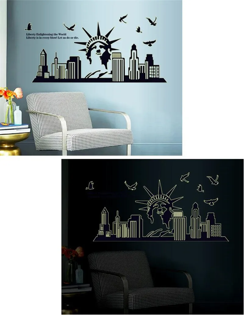 Stiker Dinding New York City Adegan Malam Glow In The Dark Luminous