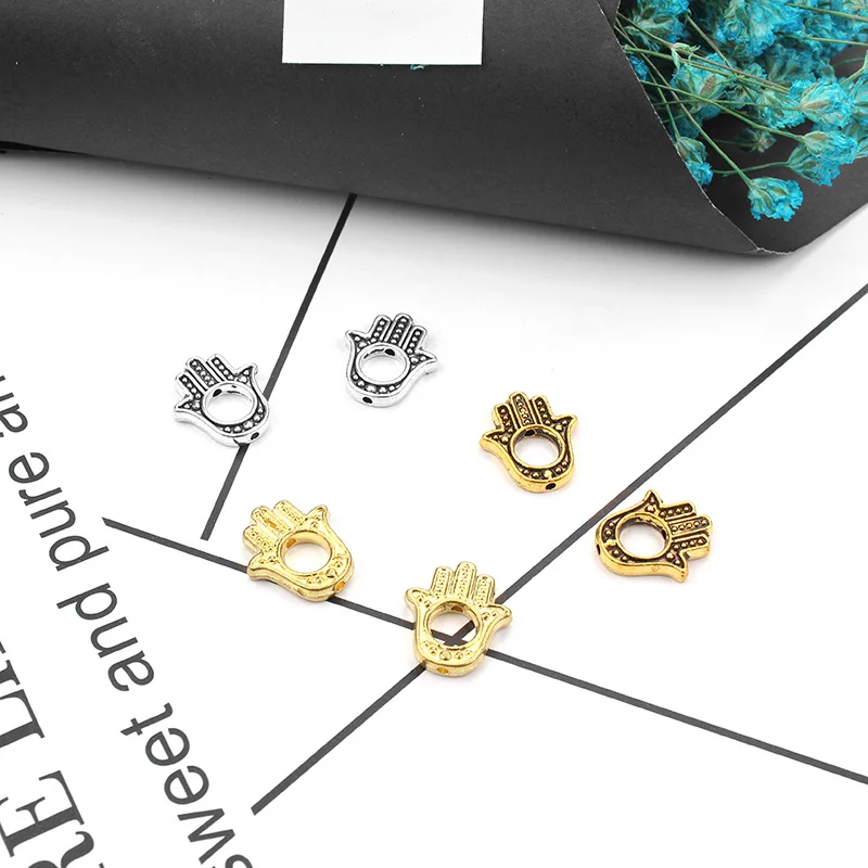 

50pcs/lot metal square frame beads in middle antique silver zinc alloy connector split rings hand beads