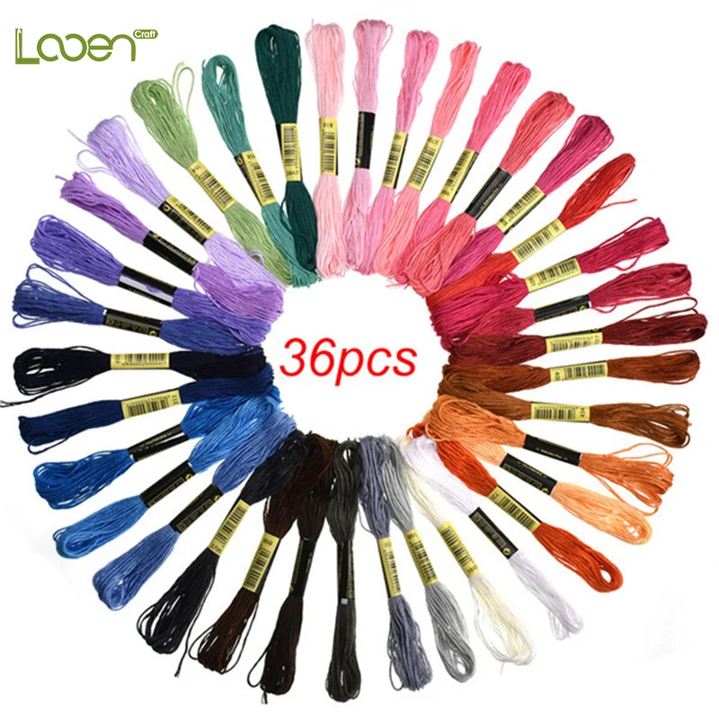 

Looen Cross Stitch Cotton Embroidery Thread Floss 24pcs/36pcs Mix Colors Embroidery Thread Sewing Skeins Craft For Sewing Tools