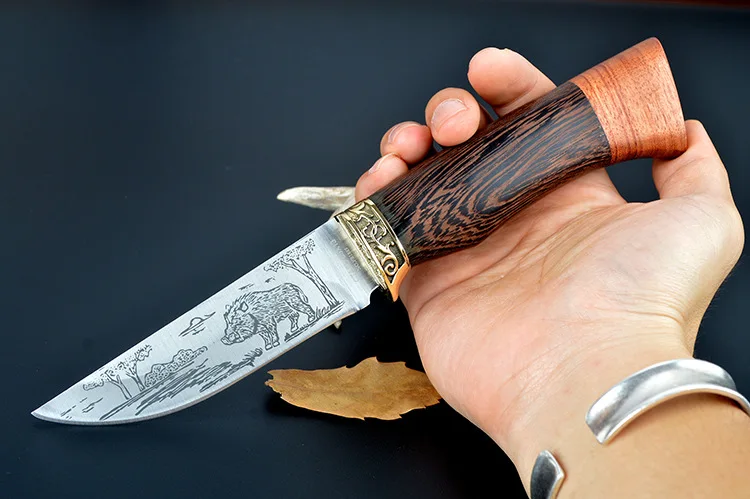 DuoClang Кабан Охота фиксированное лезвие деревянная ручка ножа Многофункциональные ножи с кожей/нейлоновая оболочка