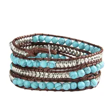 Чистый натуральный камень ручной работы плетение браслет плетение воск шнур обертывание браслет панк бисерный браслет ювелирные изделия аксессуары для женщин BH