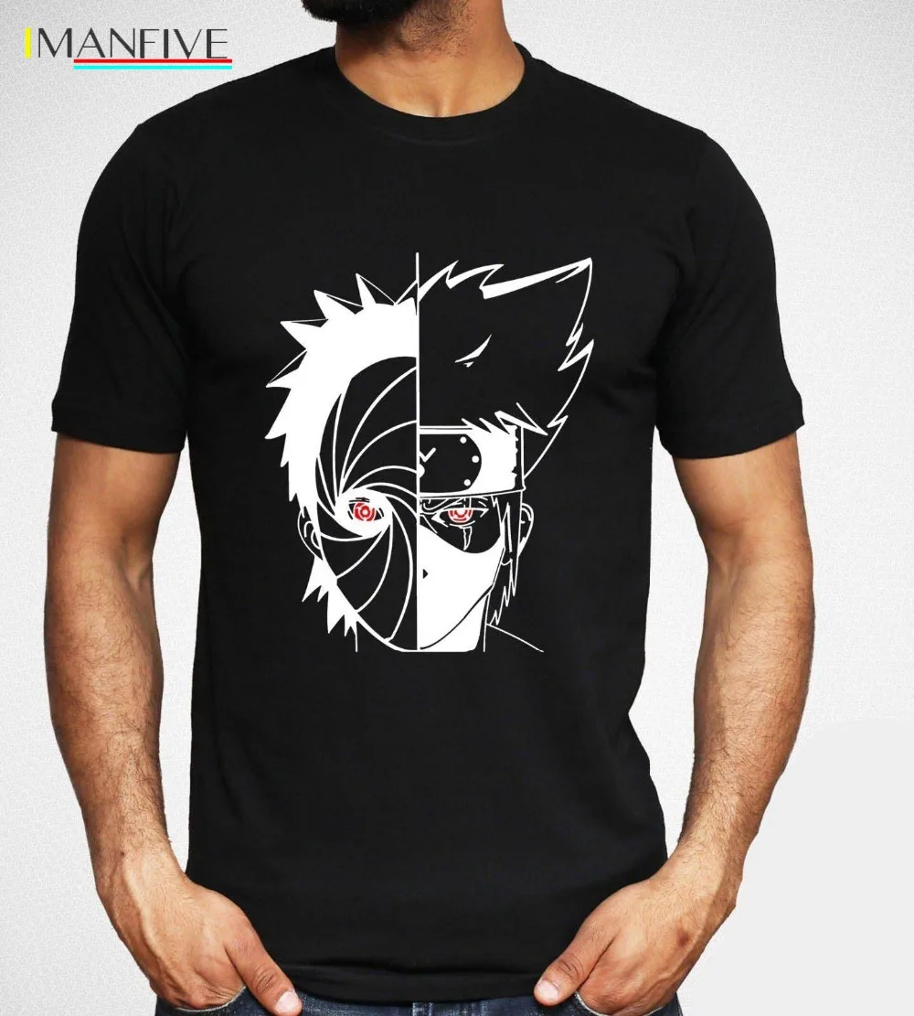 

Naruto Kakashi Vs Obito T Shirt Uchiha Sharingan Anime Cosplay Gift Tee Top Men 2019 New Fashion Summer New Arrival