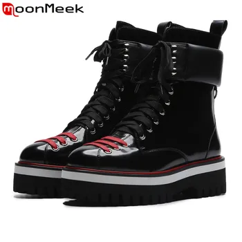 

MoonMeek 2020 hot sale new ankle boots women round toe flat platform lace up shoes woman cross tied autumn winter boots big size