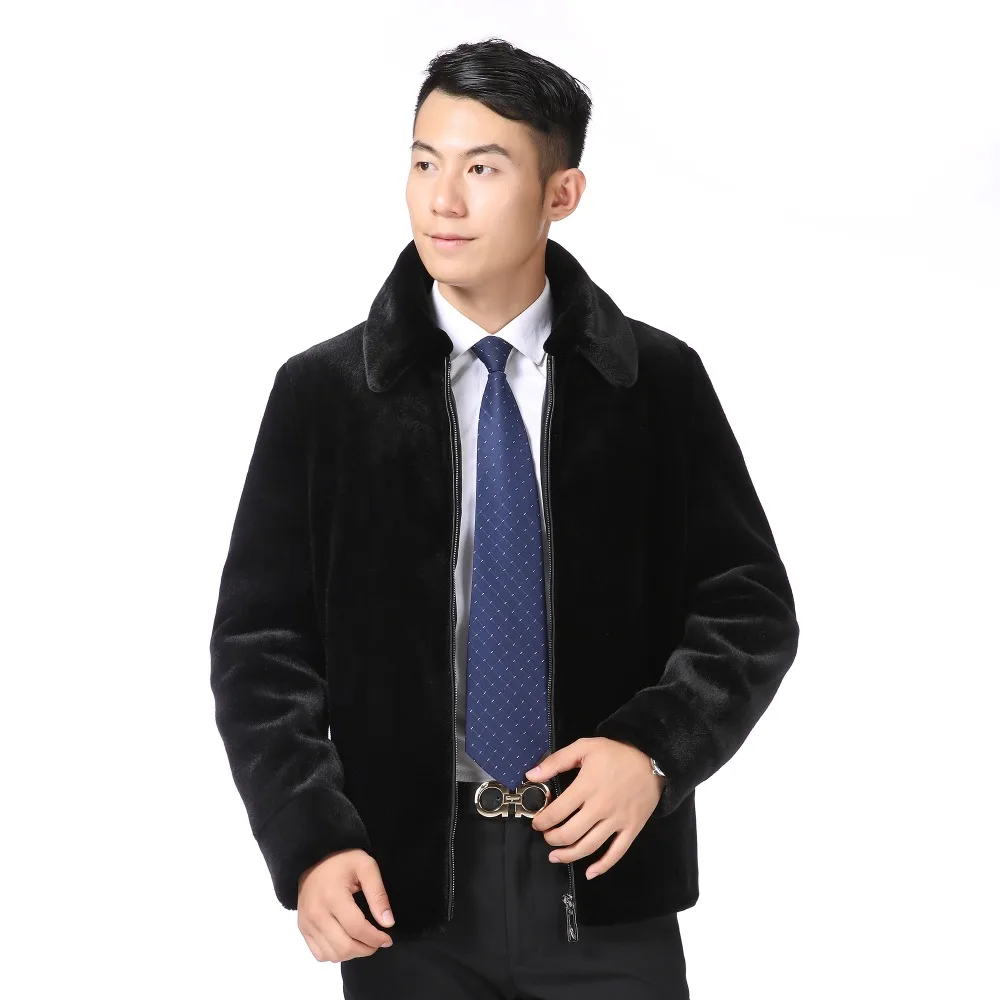 Winter Men Imitated Mink Wool Jackets Turn Down Collar Man Warm
