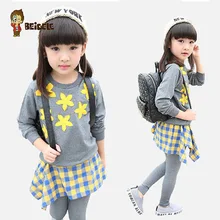 

Beigele Baby Girls Clothing Set 2018 Spring Fashion Kids Clothes Girls Plaid Skirt Leggings Casual Hoodies Tops Girl Tracksuit