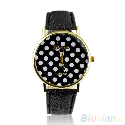 

Hot Sales Popular Colorful  Dress Girl's Women's Sweet Small Polka Dot Watch Geneva Leather Quartz Wrist Watch NO181 5V52 AJWP