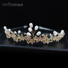 TOPQUEEN HP163 Свадебные украшения для волос невесты с настоящим жемчугом и сплав, бриллиант Диадема из цветов элегантные свадебные Корона аксессуары