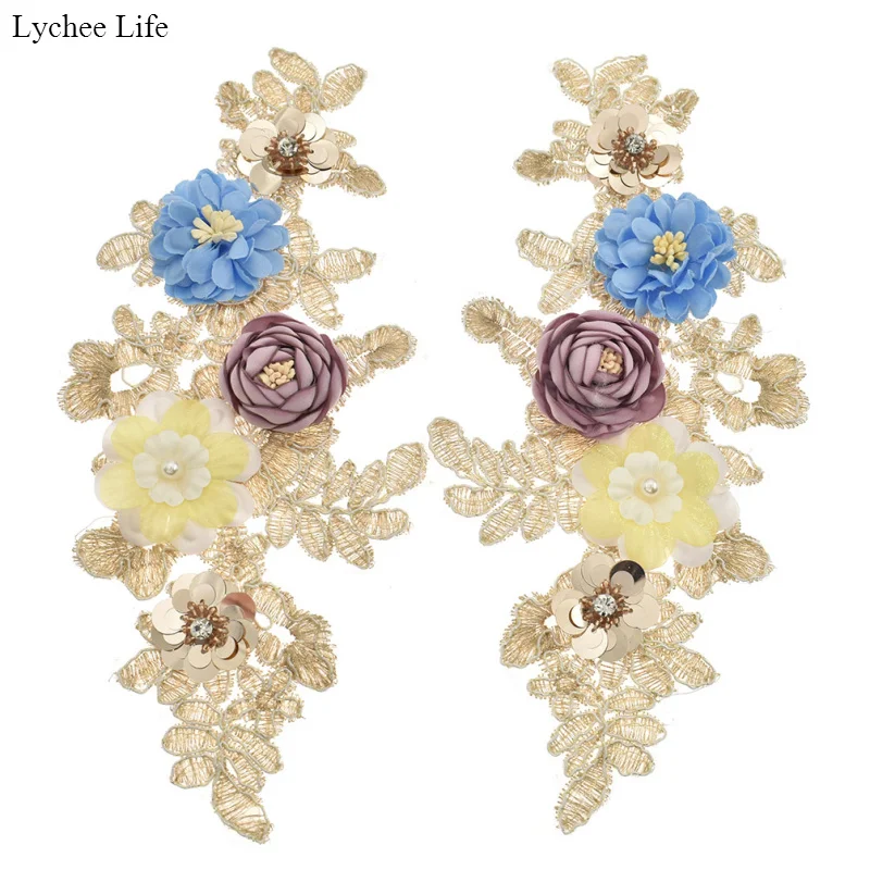 Lychee Life Fashion DIY 3D вышитый цветок Кружевная аппликация ручная работа шитье