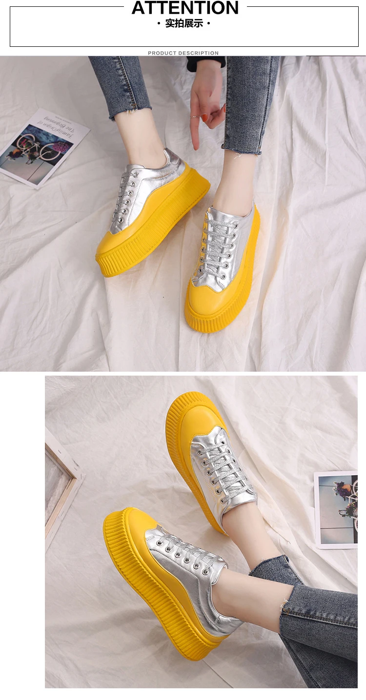 Zapatillas mujer 2019 żółty czerwony moda mieszane kolory buty damskie trampki cekiny grube dno tenis feminino MS-80 -