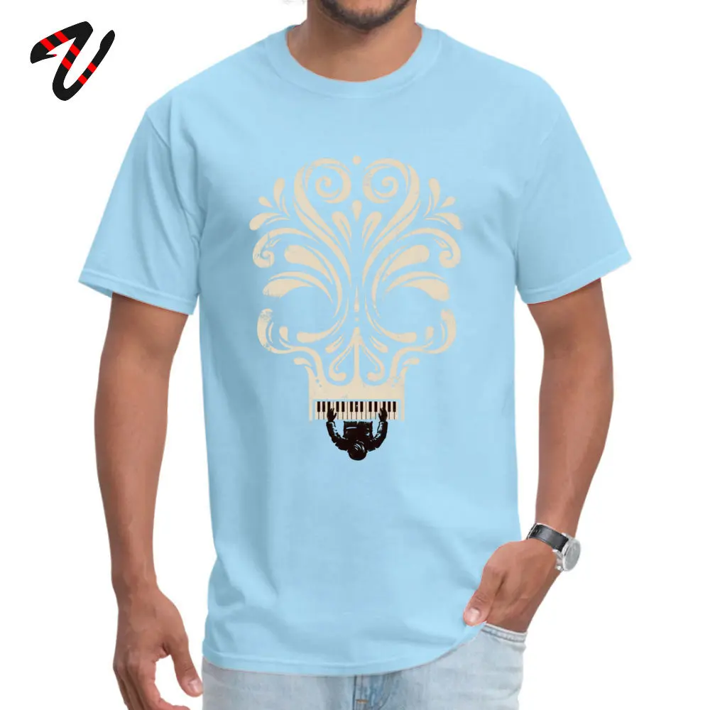100% Cotton Men Short Sleeve Crazy T-shirts Unique Tees Coupons Customized Round Neck Tee Shirts Wholesale Musician Pianist Piano Argentina Mexico Skull light
