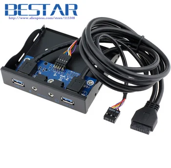 

3.5" Floppy Bay DIY 5 Gbps 20Pin 4 Port USB 3.0 Hub HD Audio 3.5mm Jack Mic Interface PC Front Panel Bracket Adapter