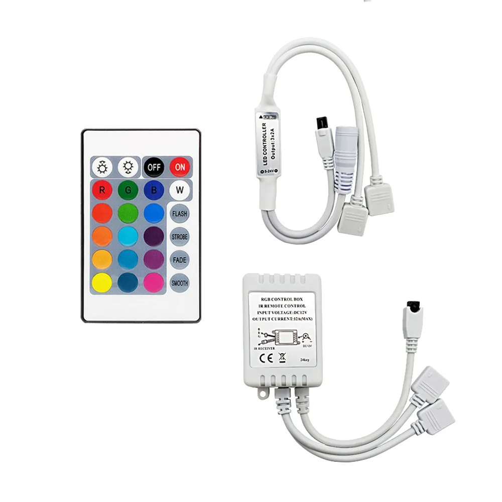 

LED RGB Controller DC 5V 12V 24V IR 24Keys Remote Controller for SMD 3528 5050 RGB LED Strip Lights