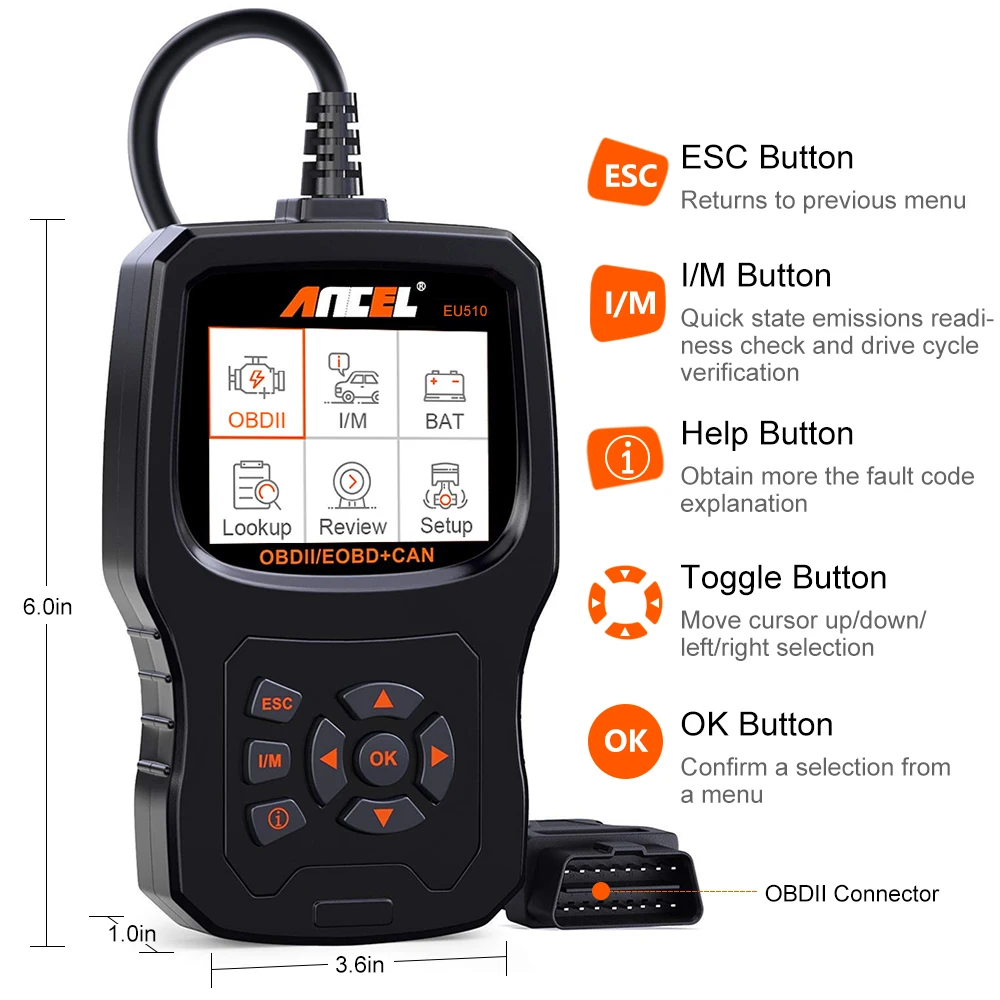 Ancel EU510 OBD2 сканер Код двигателя считыватель авто Батарея тест ODB OBD 2 диагностика