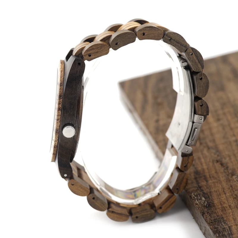 BOBO BIRD D30 Round Vintage Zebra Wood Case Men Watch With Ebony Bamboo Wood Face With Zebra Bamboo Wood Strap Japanese movement