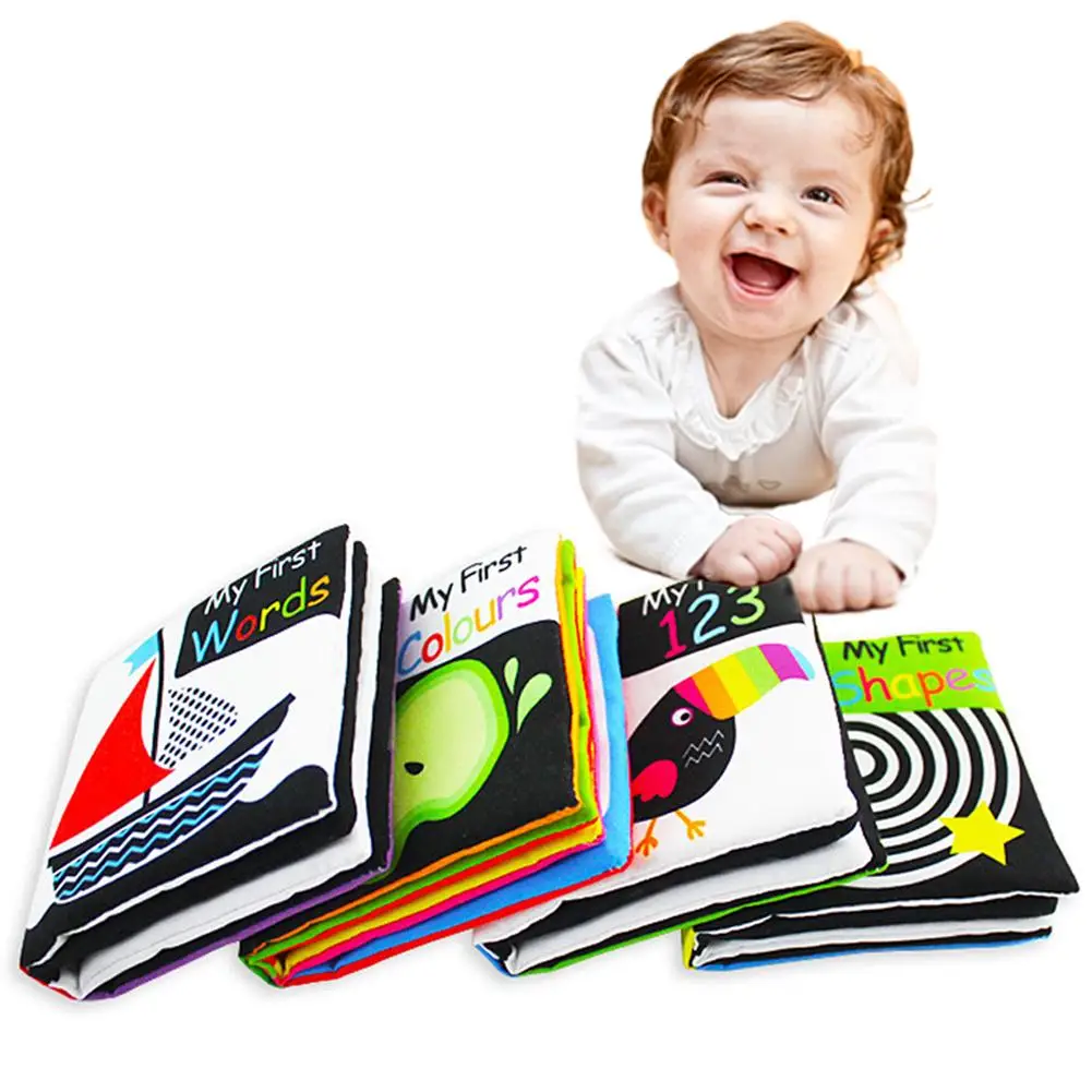 4PCS Infant Black And White Enlightenment Paper English Cloth Book Early Education Puzzle Baby Tear Not Bad Palm | Игрушки и хобби