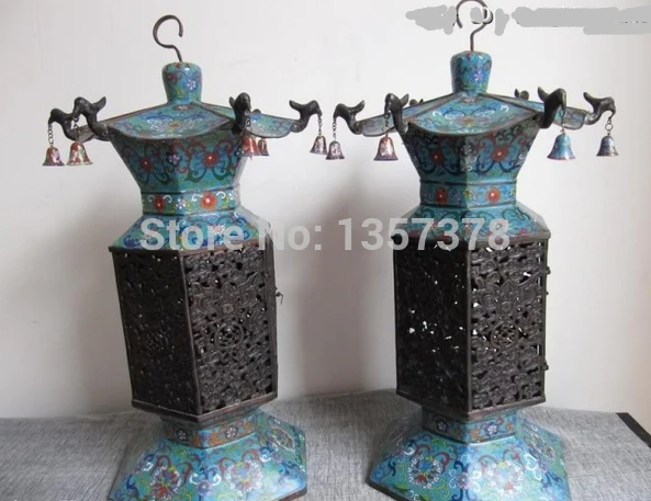 

shitou 001044 Chinese Royal Palace Bronze Copper cloisonne Dragon palace lantern burner Pair