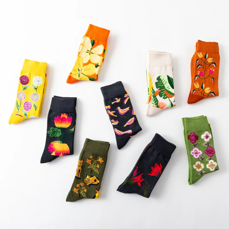 Moda sockmark/мужские Носки с рисунком собаки осьминога, цветов, растений, Kawaii, забавные счастливые носки, повседневные женские хлопковые чулки, для катания на коньках, Harajuku