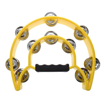 

Double Half Moon Tambourine Instrument 32 Grip Handle - Yellow
