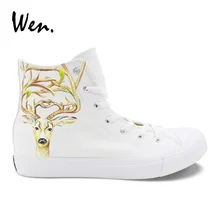 Вэнь ручная роспись обувь на заказ Милу олень животное граффити парусиновые кроссовки высокие белые туфли с перекрестными ремешками Эспадрильи на плоской подошве