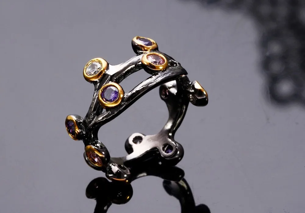 DC1989 Spanish Design Women Party Rings Synthetic Multi colors Cubic Zirconia Bezel Mount Gold Black Plated Cocktail Ring(R03