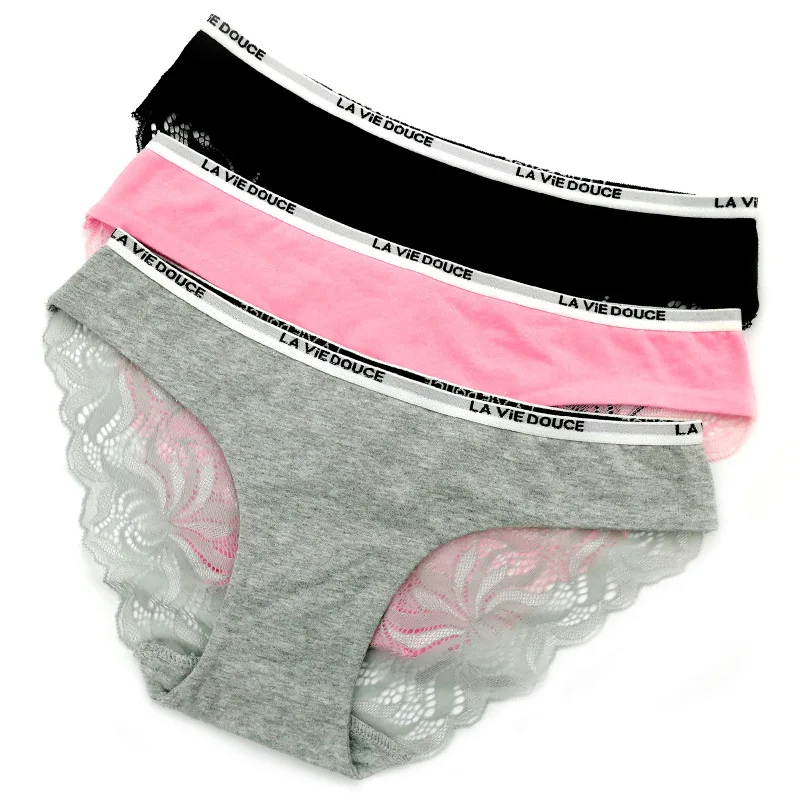

High Quality Fashion Women Girl Cotton Low Waist Underwear Intimates Lace Panties Sexy Cotton Underwear Ladies Letter Belt Brief