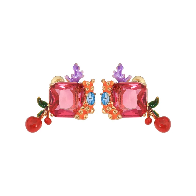 

Prong setting zircon women stud charming simple 925 silver post hand painted enamel glaze clip fashion earring hot sale