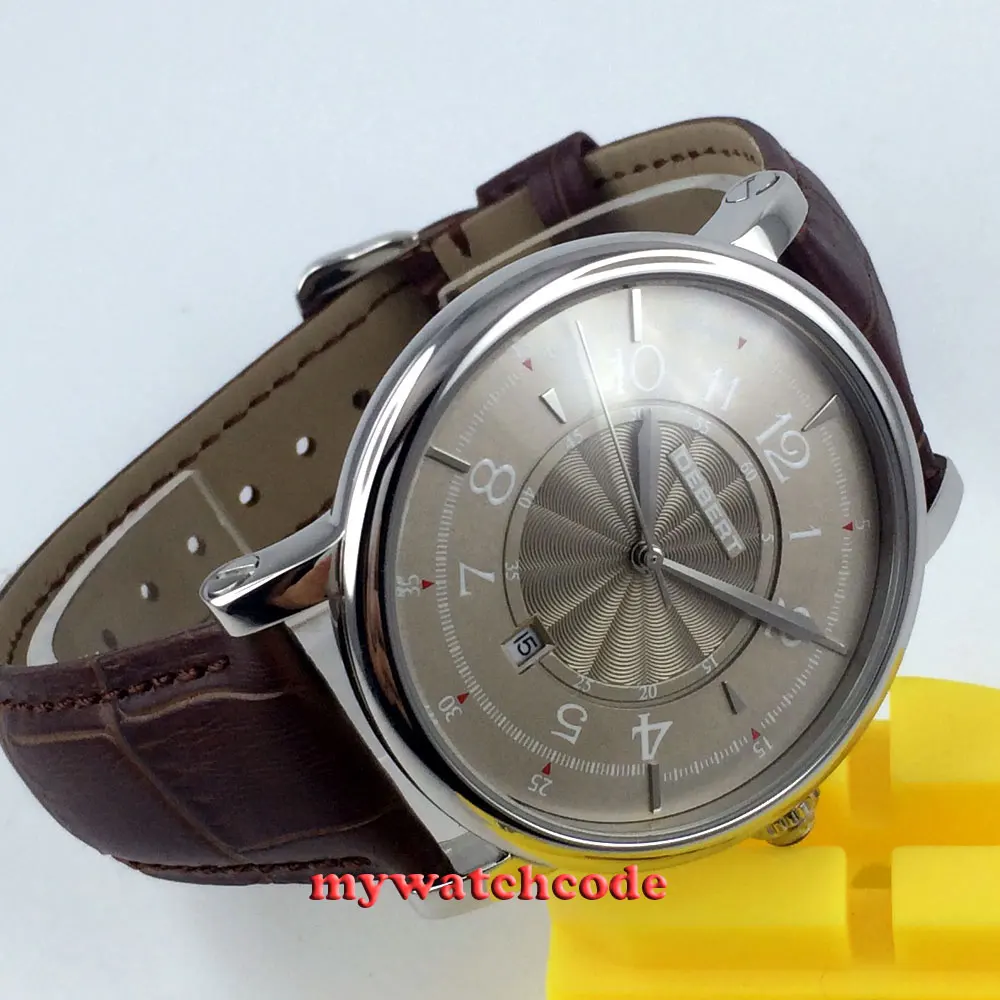 43mm debert gray dial leather strap 21 jewels miyota Automatic mens wrist Watch2in Mechanical