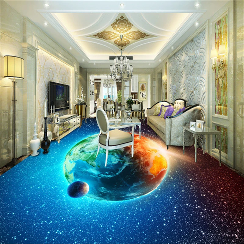 beibehang Star Earth wallpaper for Living Room 3D Floor Tile Painting 3D floor self adhesive wall paper wear non-slip waterproof