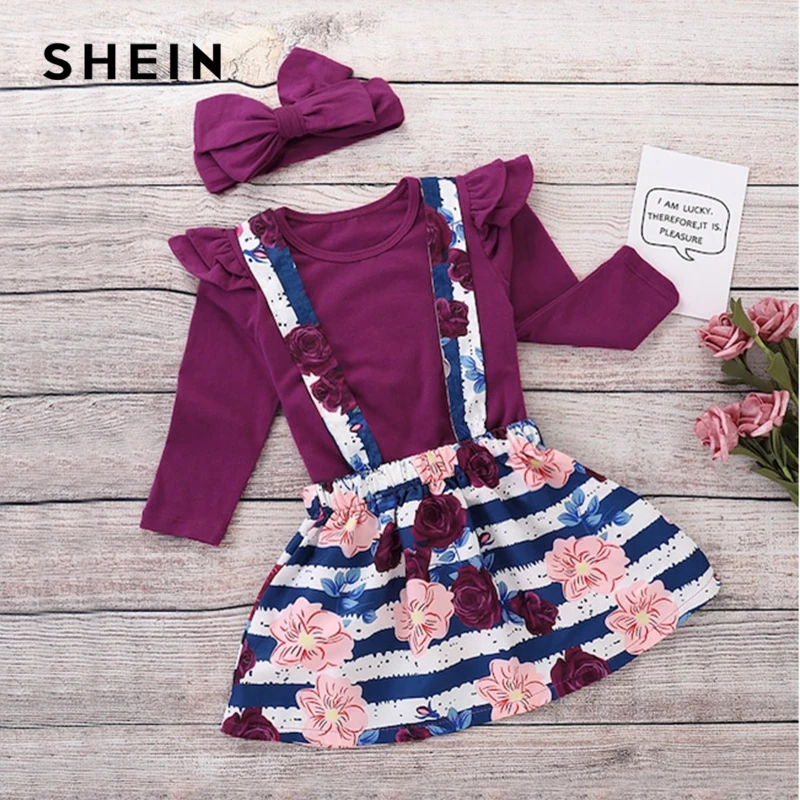 SHEIN Kiddie Toddler Girls Frill Trim Tee And Pinafore Skirt And Headband Girl Set 2019 Spring Long Sleeve Cute Kids Clothes SHEIN Kiddie Toddler Girls Frill Trim Tee And Pinafore Skirt And Headband Girl Set 2019 Spring Long Sleeve Cute Kids Clothes